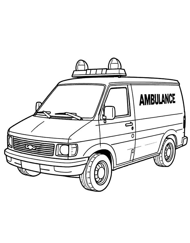 Ambulance and first aid kit coloring page